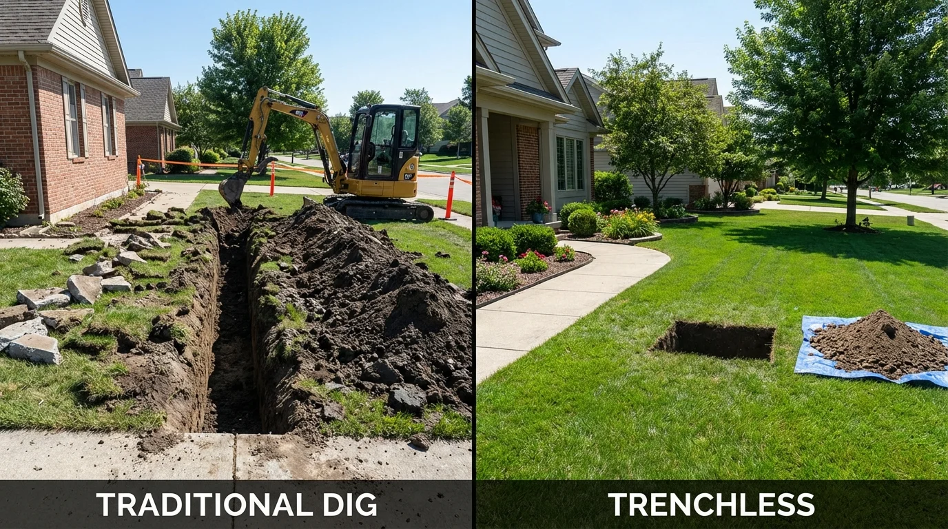 Trenchless sewer repair with minimal yard damage versus traditional excavation in Elsa, TX